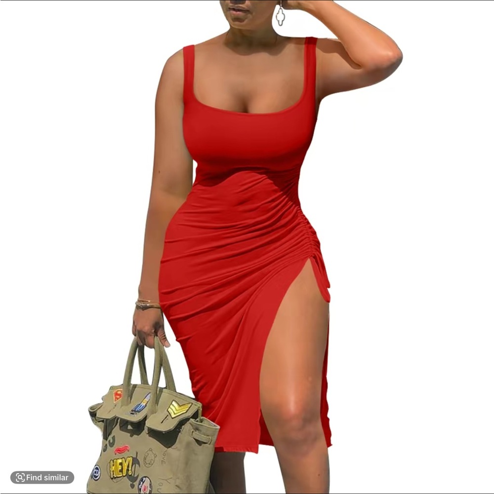 Red Asymmetrical Ruched Mini Dress
